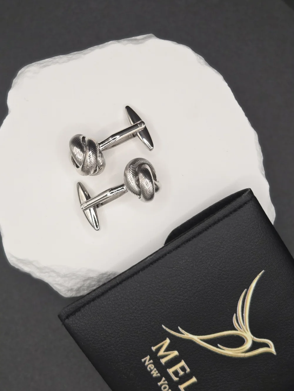 Classic Stainless Steel Knot Cufflinks | Silver Tone | New in Gift Box